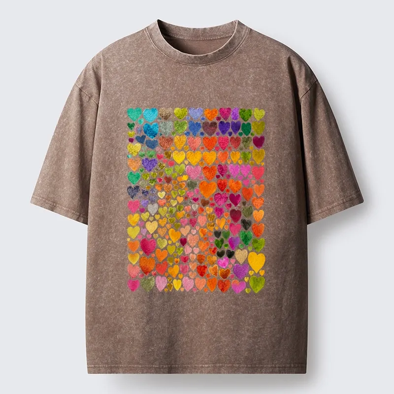 Tokyo-Tiger Rainbow Hearts Fill Full Art Grid Washed T-Shirt