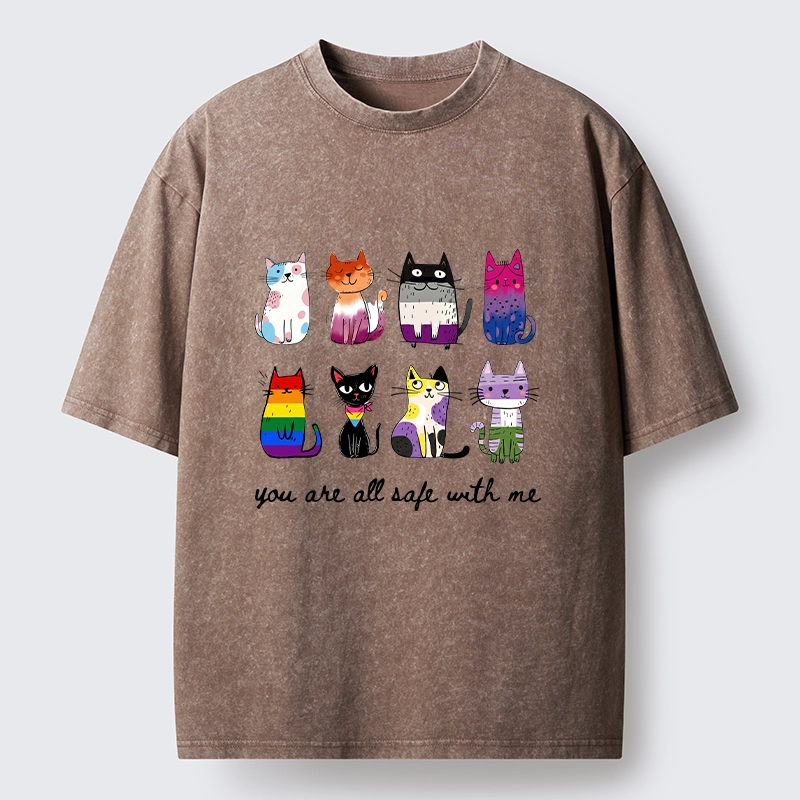Tokyo-Tiger Cute Cats Guard Every Unique Soul Washed T-Shirt