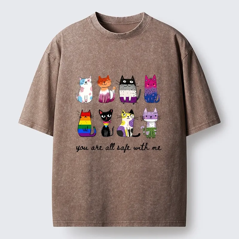 Tokyo-Tiger Cute Cats Guard Every Unique Soul Washed T-Shirt