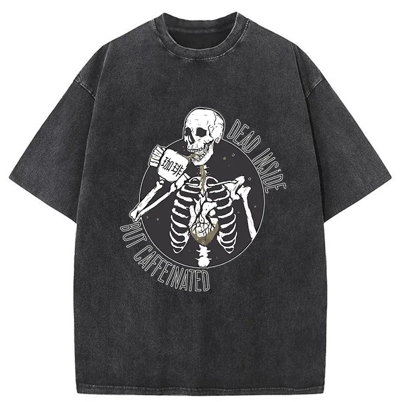 Tokyo-Tiger Dead Inside But Caffeinated Washed T-Shirt