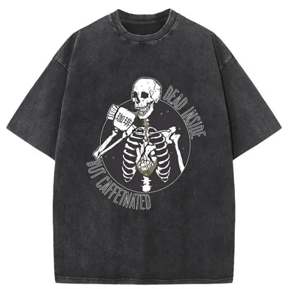 Tokyo-Tiger Dead Inside But Caffeinated Washed T-Shirt