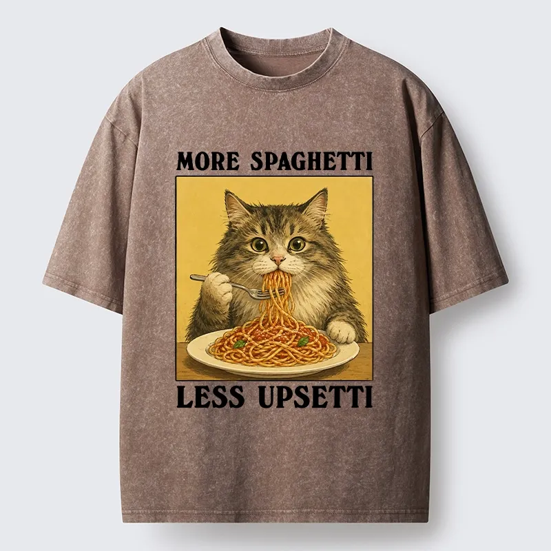 Tokyo-Tiger Cat Loves Eating Pasta Washed T-Shirt