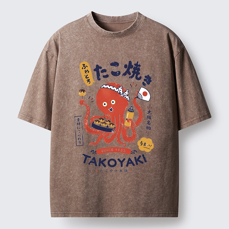Tokyo-Tiger Cute Octopus Makes Fresh Takoyaki Washed T-Shirt