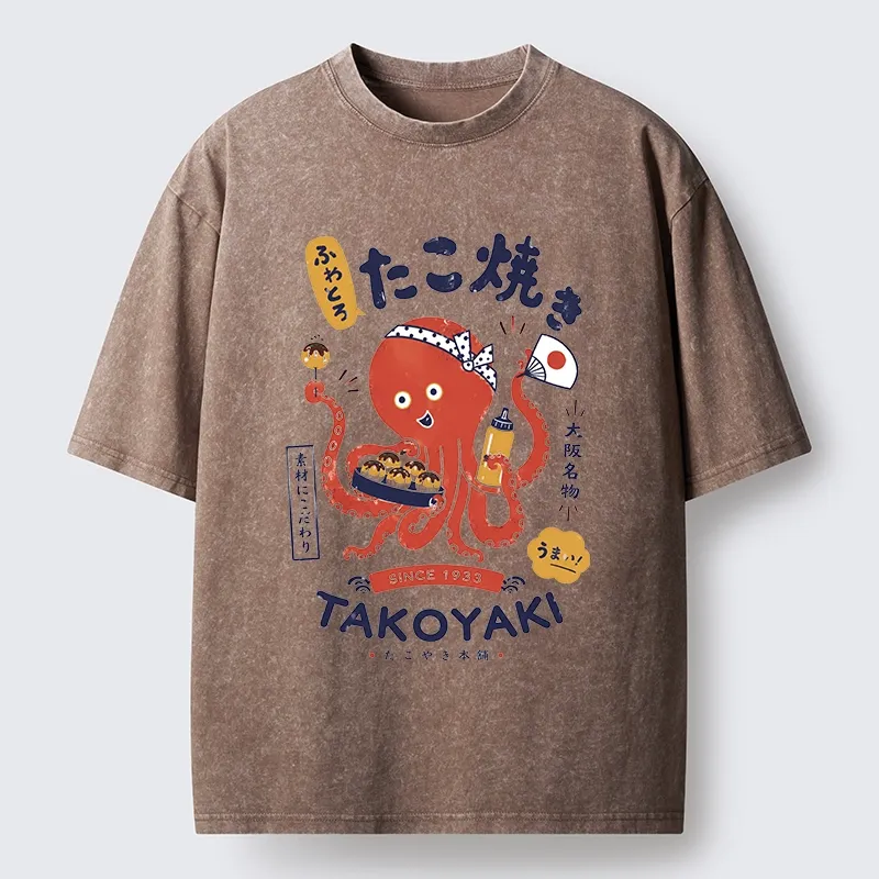 Tokyo-Tiger Cute Octopus Makes Fresh Takoyaki Washed T-Shirt
