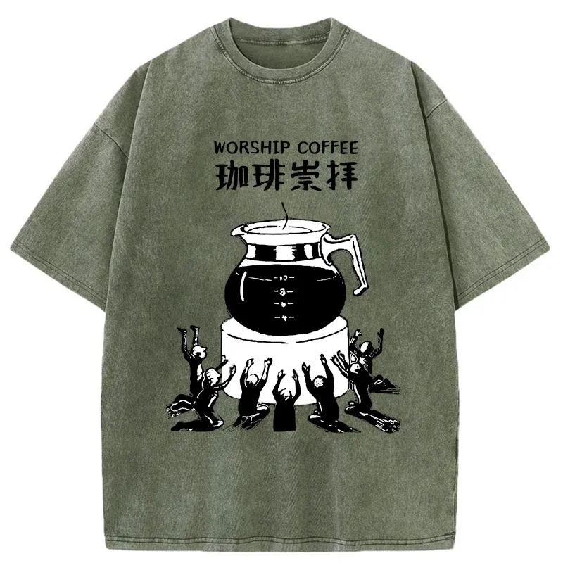 Tokyo-Tiger Worship Coffee Funny Washed T-Shirt