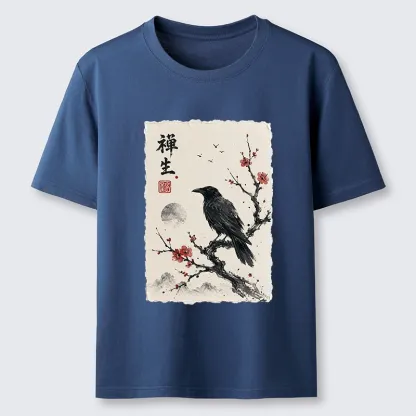 Tokyo-Tiger Zen Crow Resting On Red Plum Branch Classic T-Shirt
