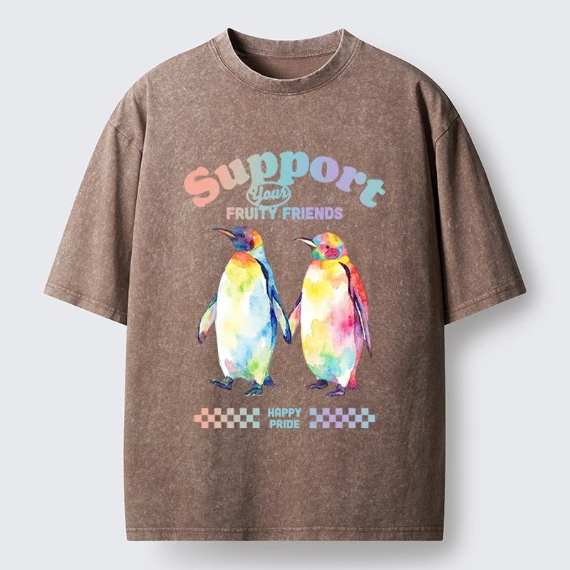 Tokyo-Tiger Funny Pride Penguins Meme Print Washed T-Shirt