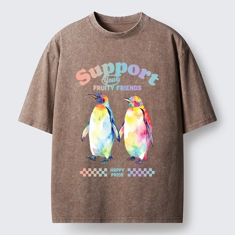 Tokyo-Tiger Funny Pride Penguins Meme Print Washed T-Shirt