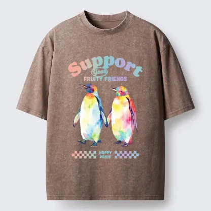 Tokyo-Tiger Funny Pride Penguins Meme Print Washed T-Shirt
