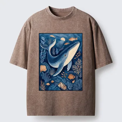 Tokyo-Tiger Blue Whale Under The Sea Washed T-Shirt