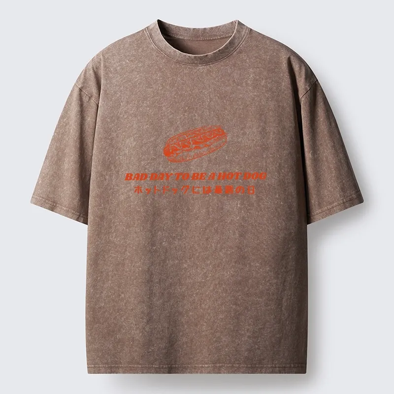 Tokyo-Tiger Vintage Hot Dog Humor Washed T-Shirt