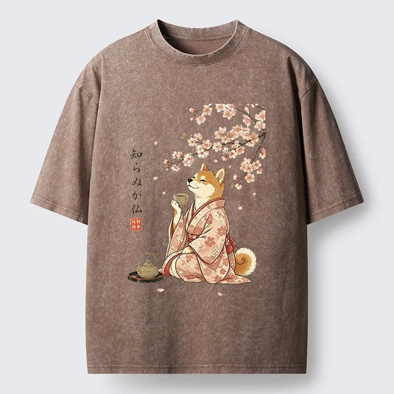 Tokyo-Tiger Japanese Kimono Shiba Tea Time Washed T-Shirt