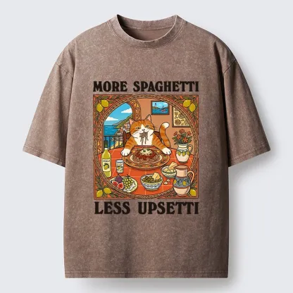 Tokyo-Tiger Cat Eating Spaghetti With Joy Washed T-Shirt