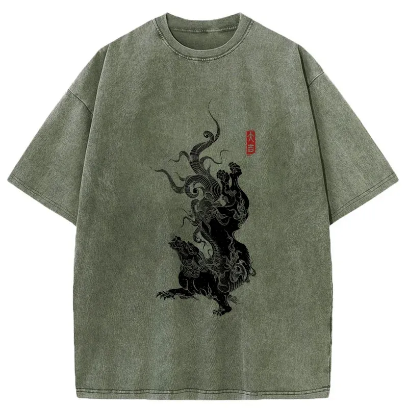 Tokyo-Tiger Japanese Mythical Beasts Washed T-Shirt