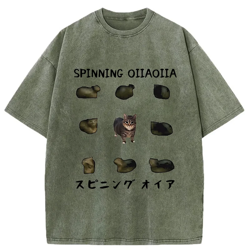 Tokyo-Tiger OIIAOIIA Funny Cat Washed T-Shirt