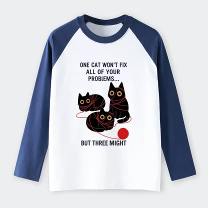 Tokyo-Tiger Three Cats Fix All Problems Raglan Long Sleeve T-shirt
