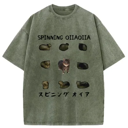 Tokyo-Tiger OIIAOIIA Funny Cat Washed T-Shirt