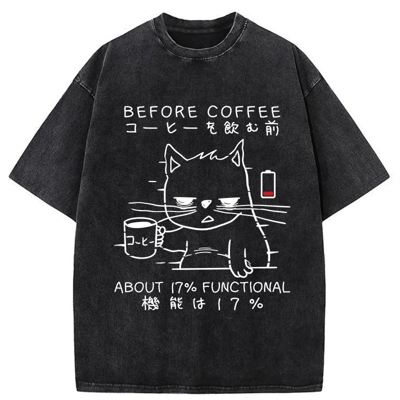 Tokyo-Tiger Before Coffee About 17% Functional Washed T-Shirt