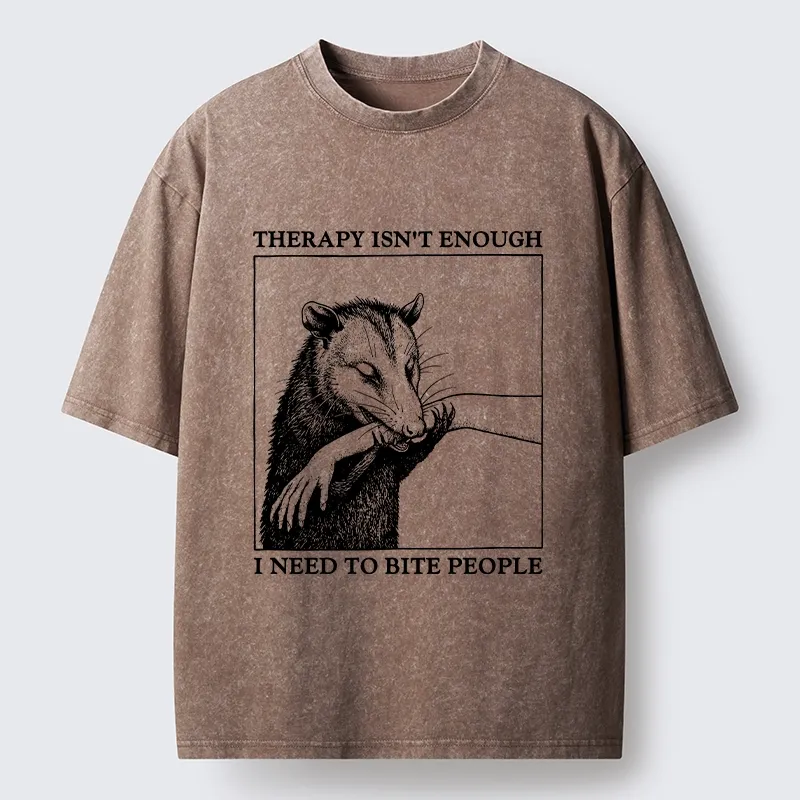 Tokyo-Tiger Funny Opossum Biting People Washed T-Shirt