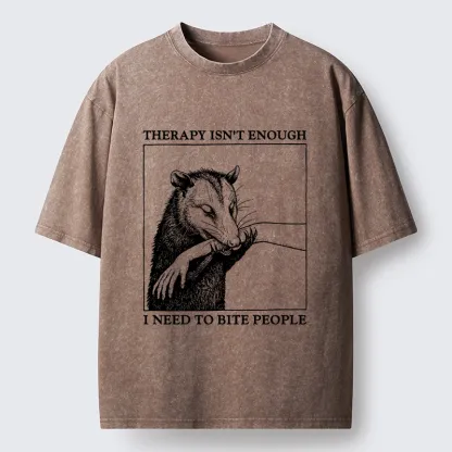 Tokyo-Tiger Funny Opossum Biting People Washed T-Shirt
