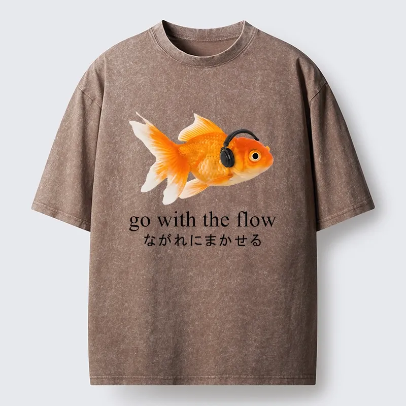 Tokyo-Tiger Goldfish Listening To Music Washed T-Shirt