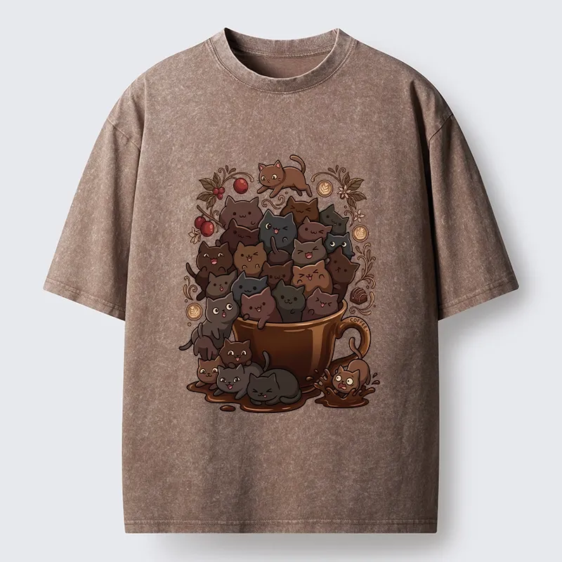 Tokyo-Tiger Many Cute Cats Swim In Coffee Washed T-Shirt
