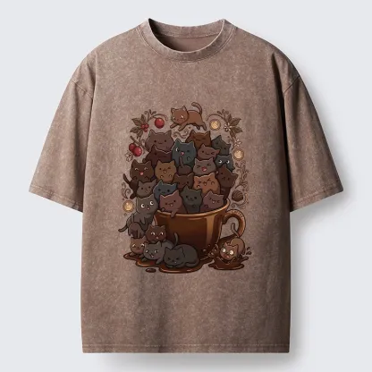 Tokyo-Tiger Many Cute Cats Swim In Coffee Washed T-Shirt