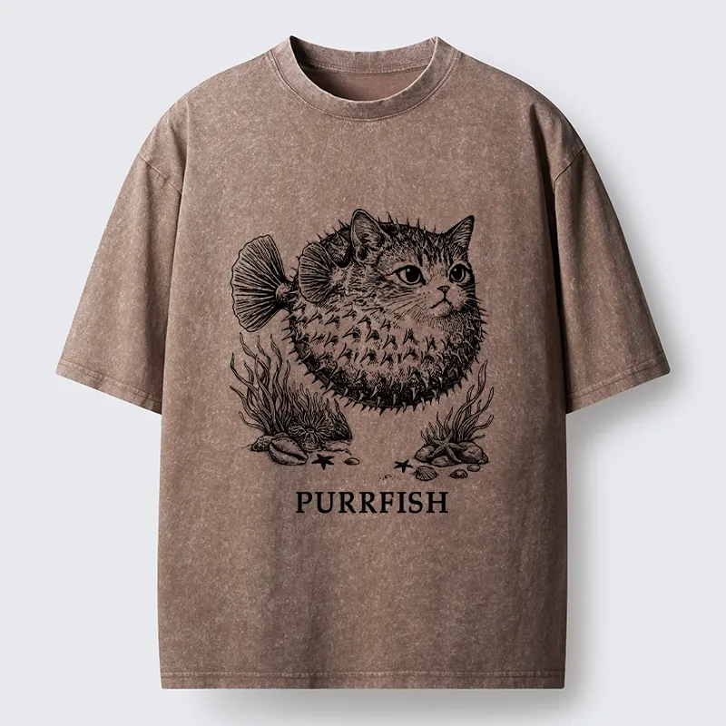 Tokyo-Tiger Spiky Puffer With Cute Cat Head Washed T-Shirt