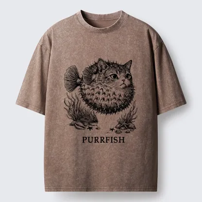 Tokyo-Tiger Spiky Puffer With Cute Cat Head Washed T-Shirt