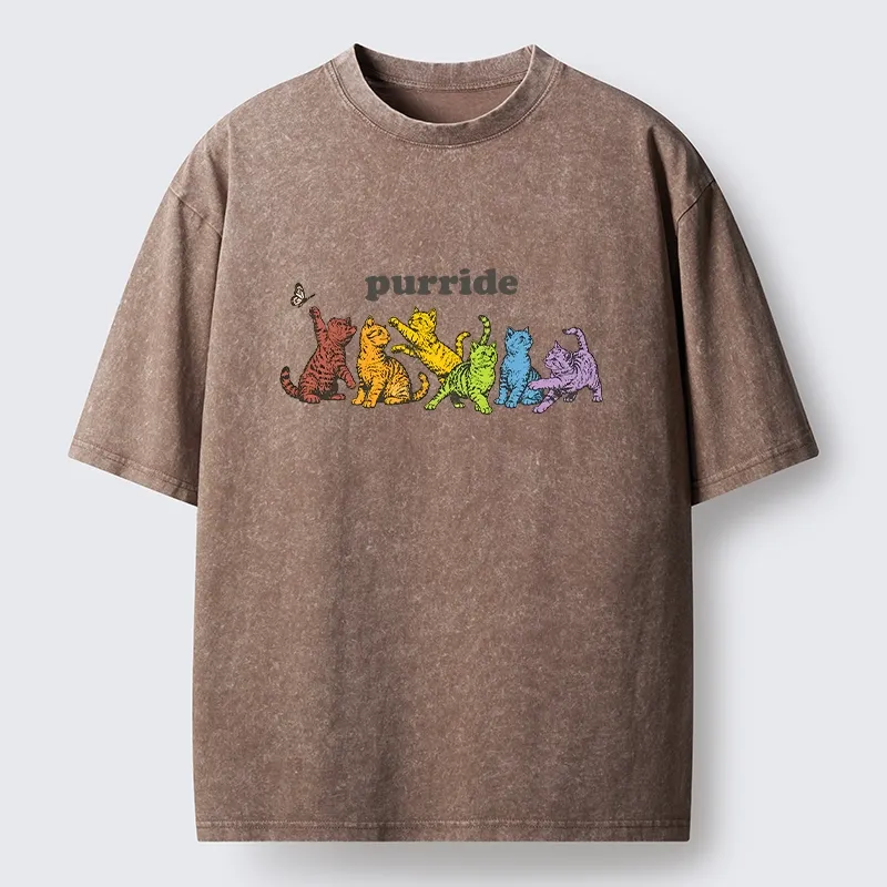 Tokyo-Tiger Rainbow Kittens Reach For Flying Butterfly Washed T-Shirt