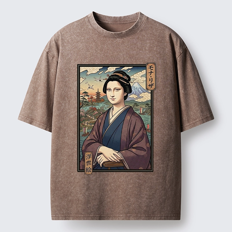 Tokyo-Tiger Ukiyo e Mona Lisa In Kimono Washed T-Shirt