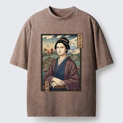 Tokyo-Tiger Ukiyo e Mona Lisa In Kimono Washed T-Shirt