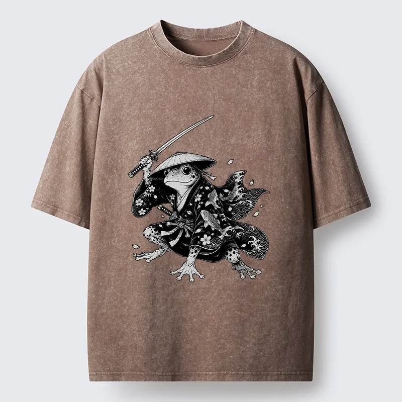 Tokyo-Tiger Samurai Frog With A Sword Washed T-Shirt