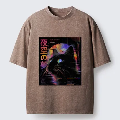 Tokyo-Tiger Night Sky Dreams Cat Washed T-Shirt