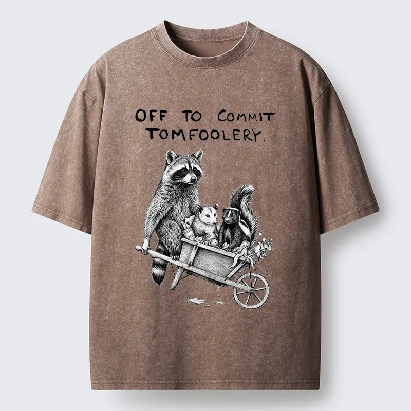 Tokyo-Tiger Raccoon Crew On A Mission Washed T-Shirt
