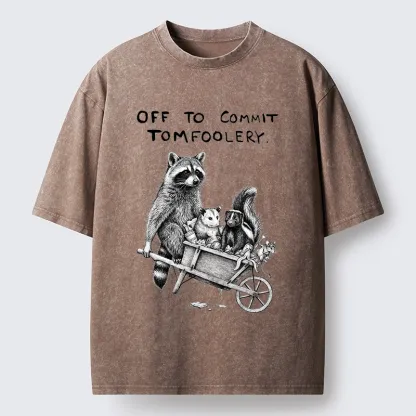 Tokyo-Tiger Raccoon Crew On A Mission Washed T-Shirt