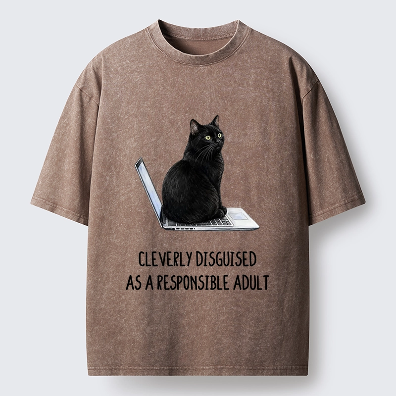 Tokyo-Tiger Cat Pretending To Be Adult Washed T-Shirt