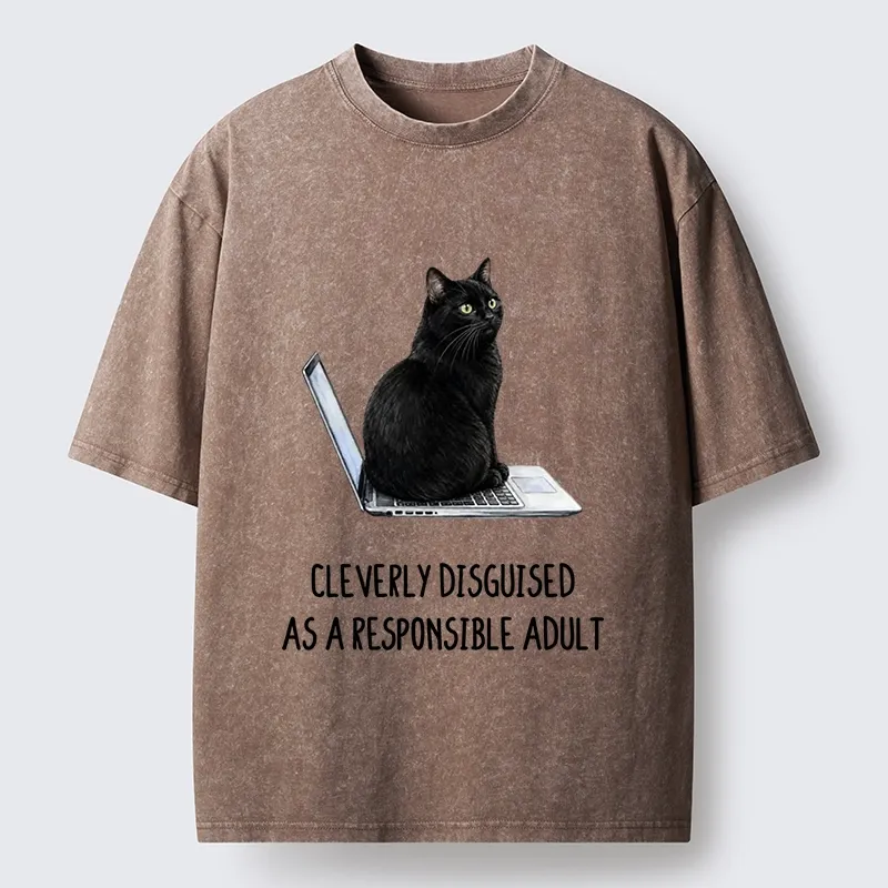 Tokyo-Tiger Cat Pretending To Be Adult Washed T-Shirt