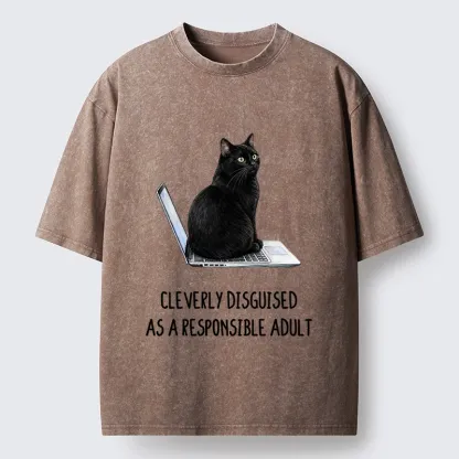 Tokyo-Tiger Cat Pretending To Be Adult Washed T-Shirt