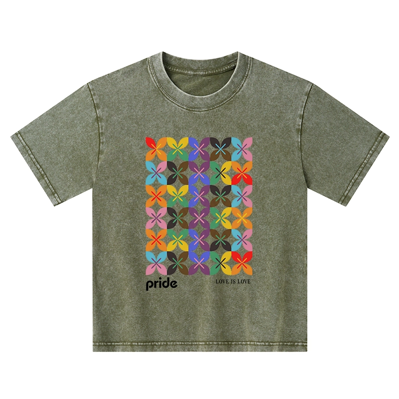 Tokyo-Tiger Pride Geometric Flower Pattern Kids Washed T-Shirt