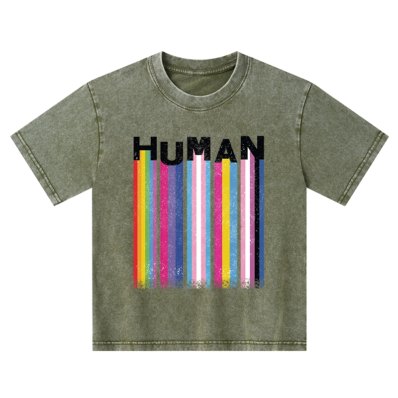 Tokyo-Tiger Rainbow Stripes Human Pride Kids Washed T-Shirt