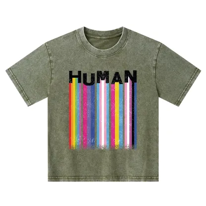 Tokyo-Tiger Rainbow Stripes Human Pride Kids Washed T-Shirt