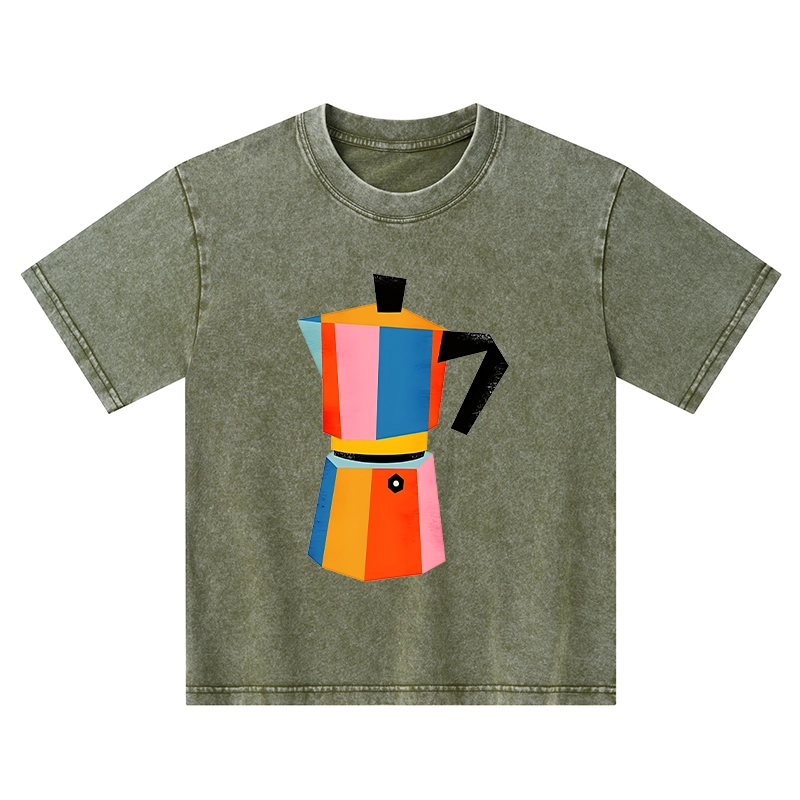 Tokyo-Tiger Bright Hues Make Classic Coffee Pot Kids Washed T-Shirt