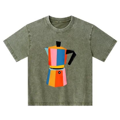 Tokyo-Tiger Bright Hues Make Classic Coffee Pot Kids Washed T-Shirt