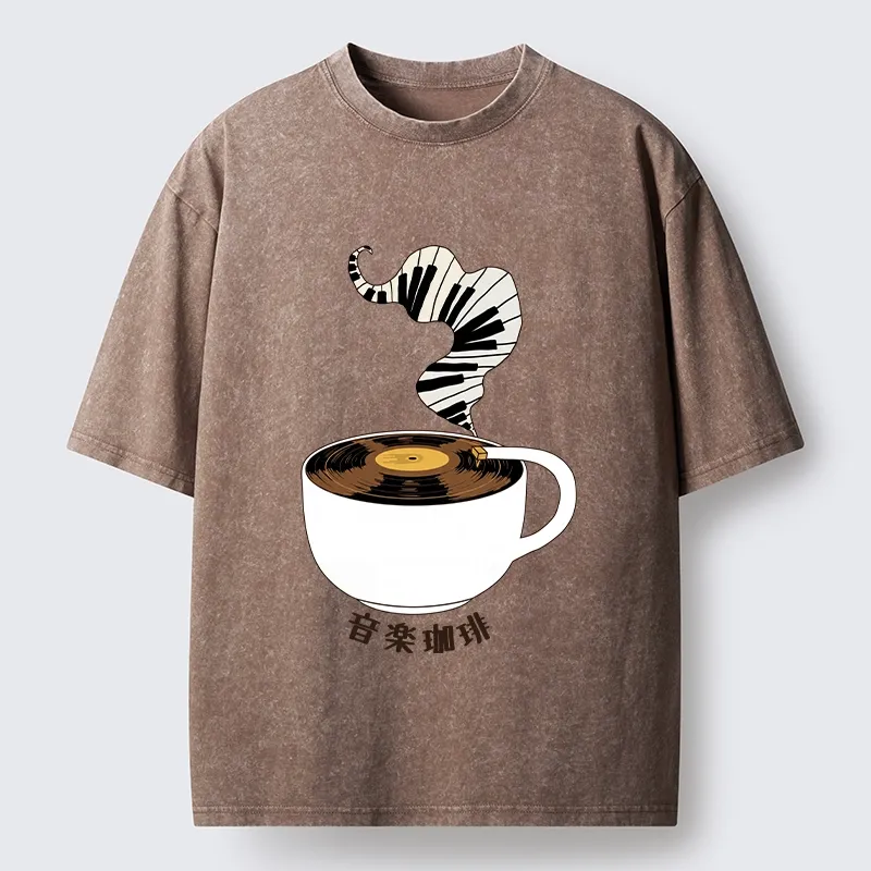 Tokyo-Tiger Piano Smoke Rises From Coffee Mug Washed T-Shirt