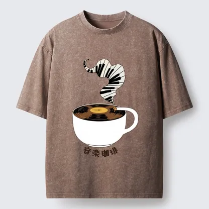 Tokyo-Tiger Piano Smoke Rises From Coffee Mug Washed T-Shirt
