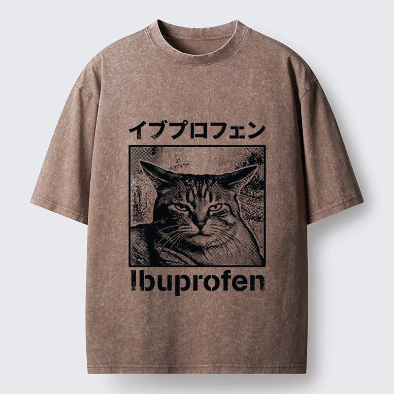 Tokyo-Tiger Tough Cat Loves Ibuprofen Pain Relief Washed T-Shirt