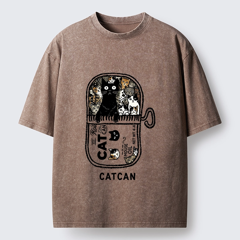 Tokyo-Tiger Tin Can Fully Packed With All Cute Cats Washed T-Shirt