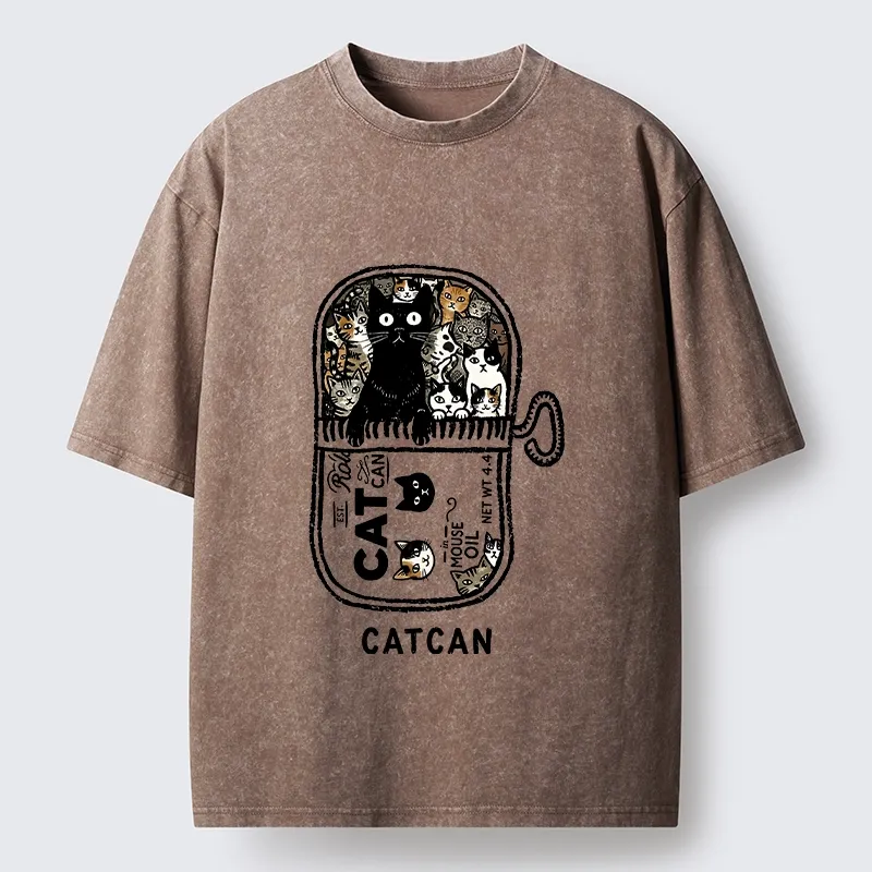Tokyo-Tiger Tin Can Fully Packed With All Cute Cats Washed T-Shirt