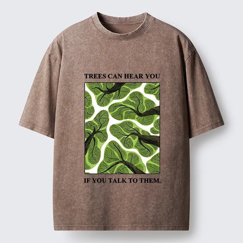 Tokyo-Tiger Calm Nature Print Trees Listen To You Washed T-Shirt